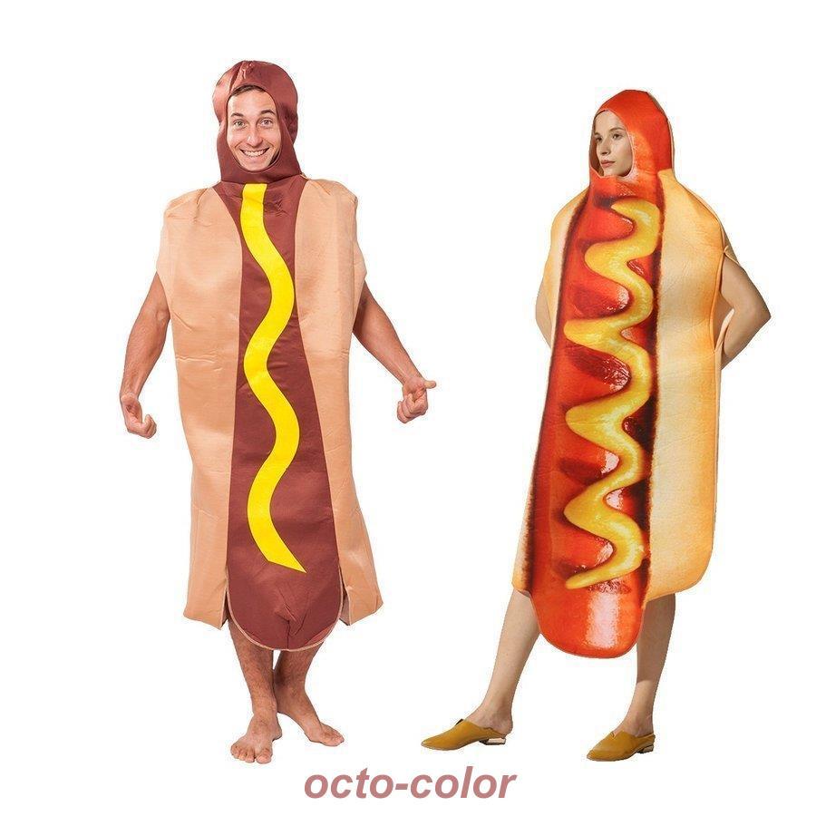 【新品先発】カップル ハロウィーン 大人用 ホットドッグ 女性用 メンズ ガールズ コスプレ衣装 レディース 食べ物 コスチューム 男性用
