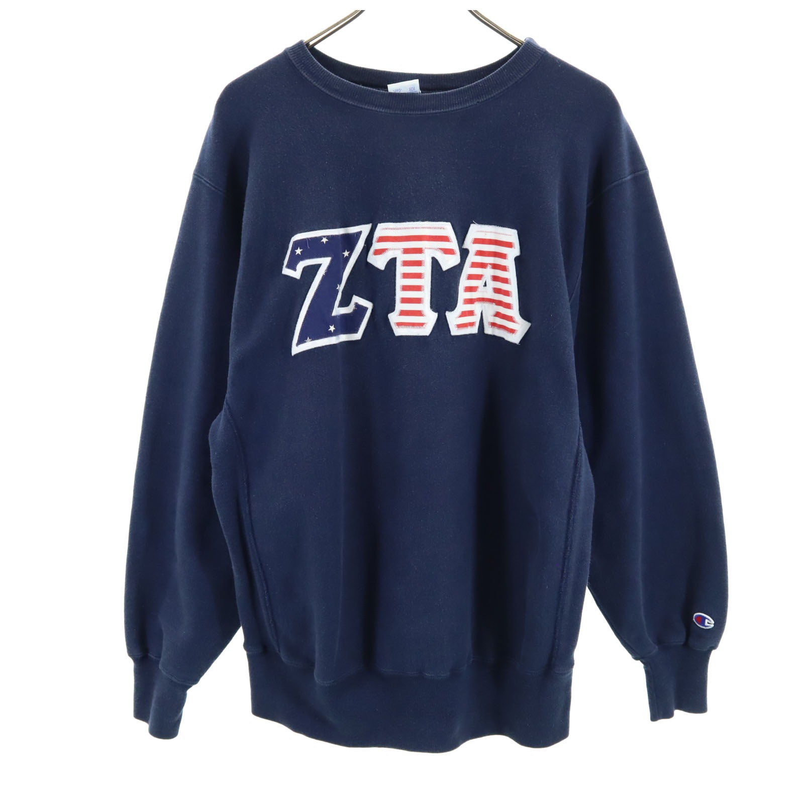 90s USA製 オールド 刺繍タグ カレッジ 長袖 リバースウィーブ スウェット トレーナー XL ネイビー 裏起毛 ZTA メンズ