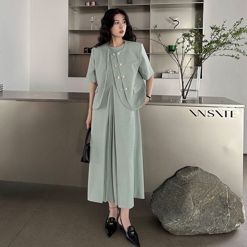 上義十三行 2023 夏の新スタイルの気質スーツロングスカートハイエンドノースリーブドレス女性 Tts1755