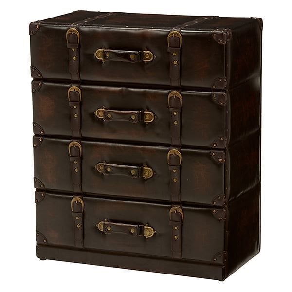 トランク型チェスト/リビングチェスト [4段] 合成皮革（合皮） 幅60cm ダークブラウン