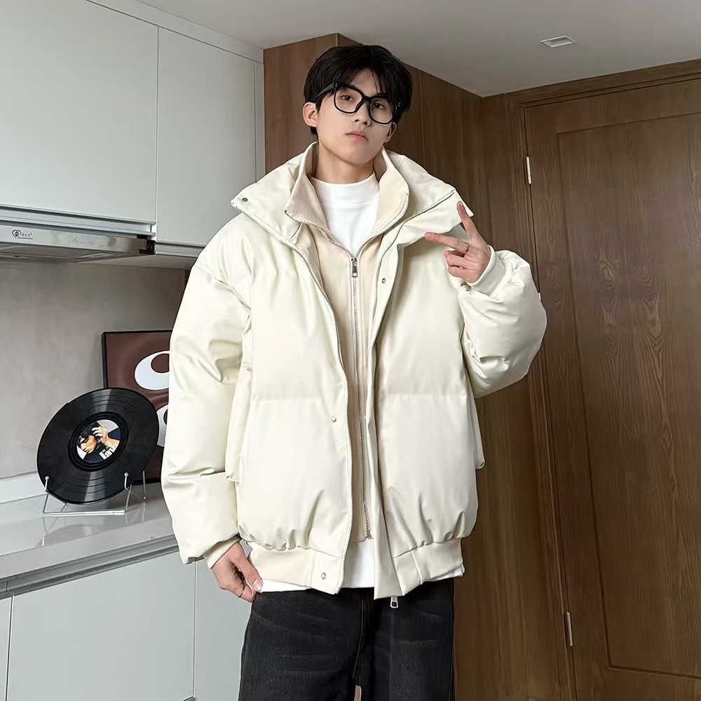 冬ラペルコットンジャケットメンズ緩い暖かい肥厚ダウンジャケット綿の服のカップルのパンの服