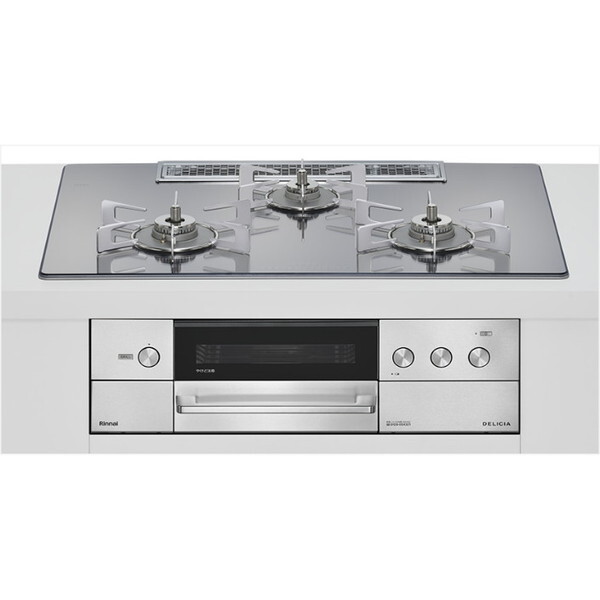 RHS72W38M13RCSTW-13A プラチナミラー DELICIA ビルトインガスコンロ(都市ガス用・両側強火タイプ・3口・75cm)