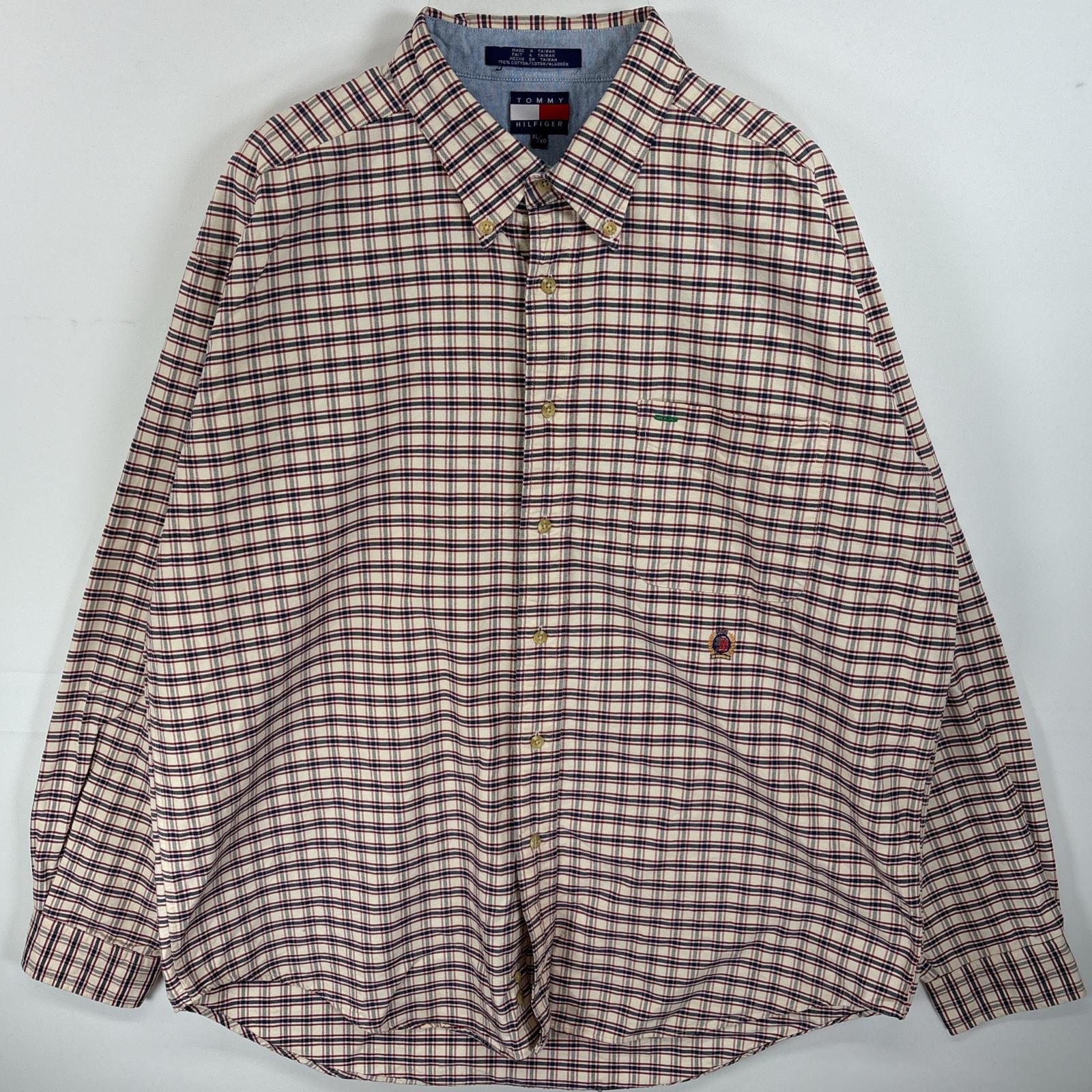 古着 90s/90年代 長袖シャツ ボタンダウンシャツ ワンポイント ロゴ 刺繍 厚手 ホワイト系 チェック メンズ