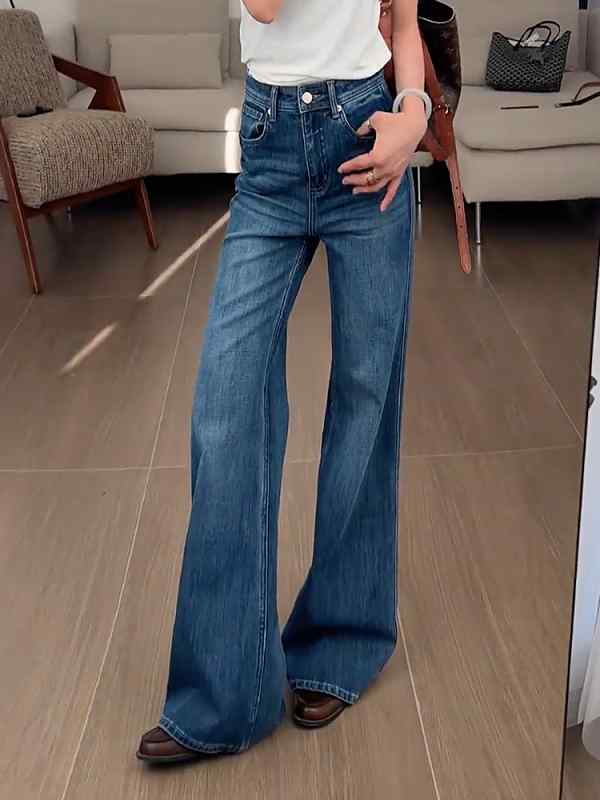 レディース ファッション オシャレ カワイイ シンプル 人カワイイ きいサイズ スタイル ハイウエスト シンプル ストレート ジーンズ スリムフィット ロング パンツ