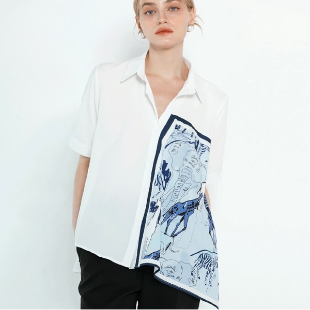 【マックスカルティジオ】ハーフスカーフカラーシャツブラウス