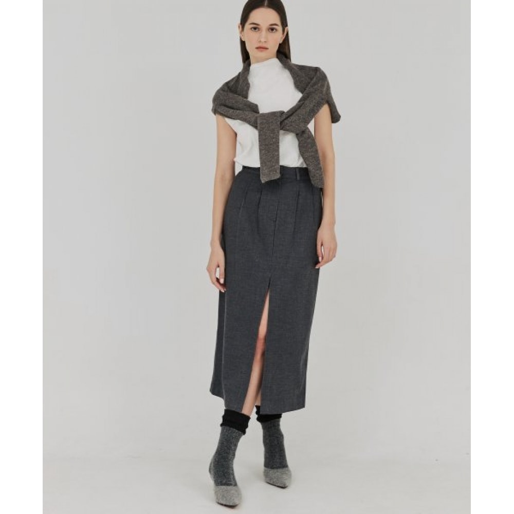 FREIHEIT (フレイハイト) ツータックボタンスリットロングスカート (グレー)