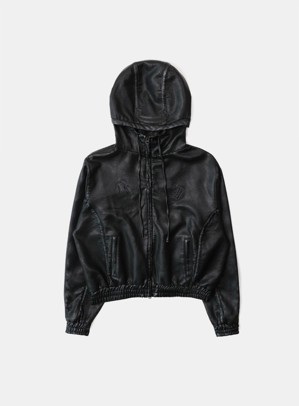 【BADBLOOD】[UNISEX] PERFORMED LEATHER HOOD ZIP-UP : BLACK