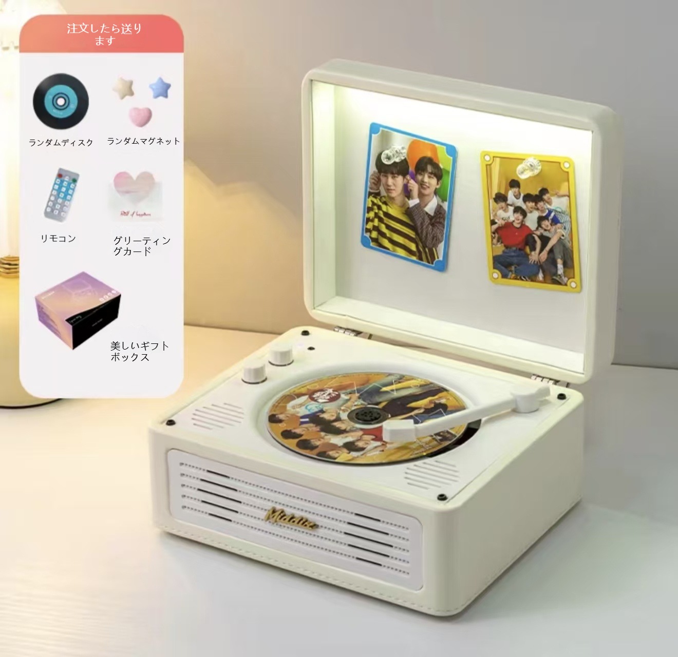 痛グッズ風 CD プレーヤー アイドルファン向け 磁石バックでフォトカード貼付 アンビエントライト付き