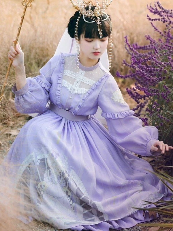 【全店任意【迅速な出荷】】スウィートロリータ OP ドレス フリル レース ポリエステル ロングスリーブ ロリータ ワンピース ドレス