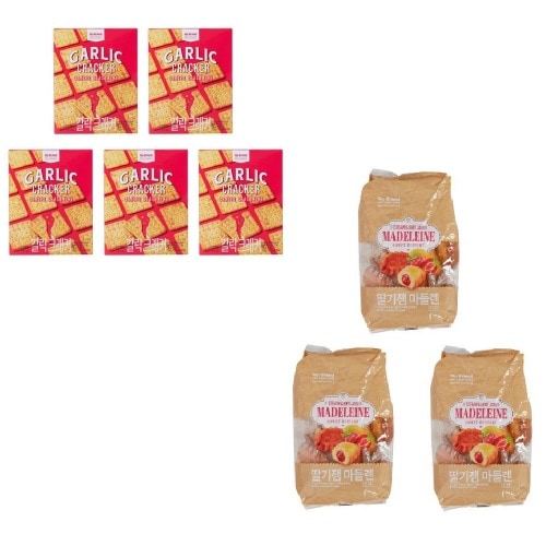 ノーブランドガーリッククラッカー216g x 5個+イチゴジャムマドレーヌ500g x 3個学校事務所