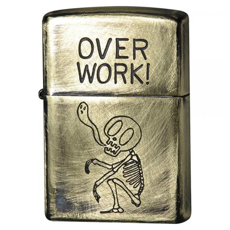 ZIPPO ライター スカル 可愛い ユーズドフィニッシュ OVER WORK ジッポ 彫刻 ブラス シンプル アンティークゴールド かっこいい おしゃれ レディース メンズ ギフト プレゼント