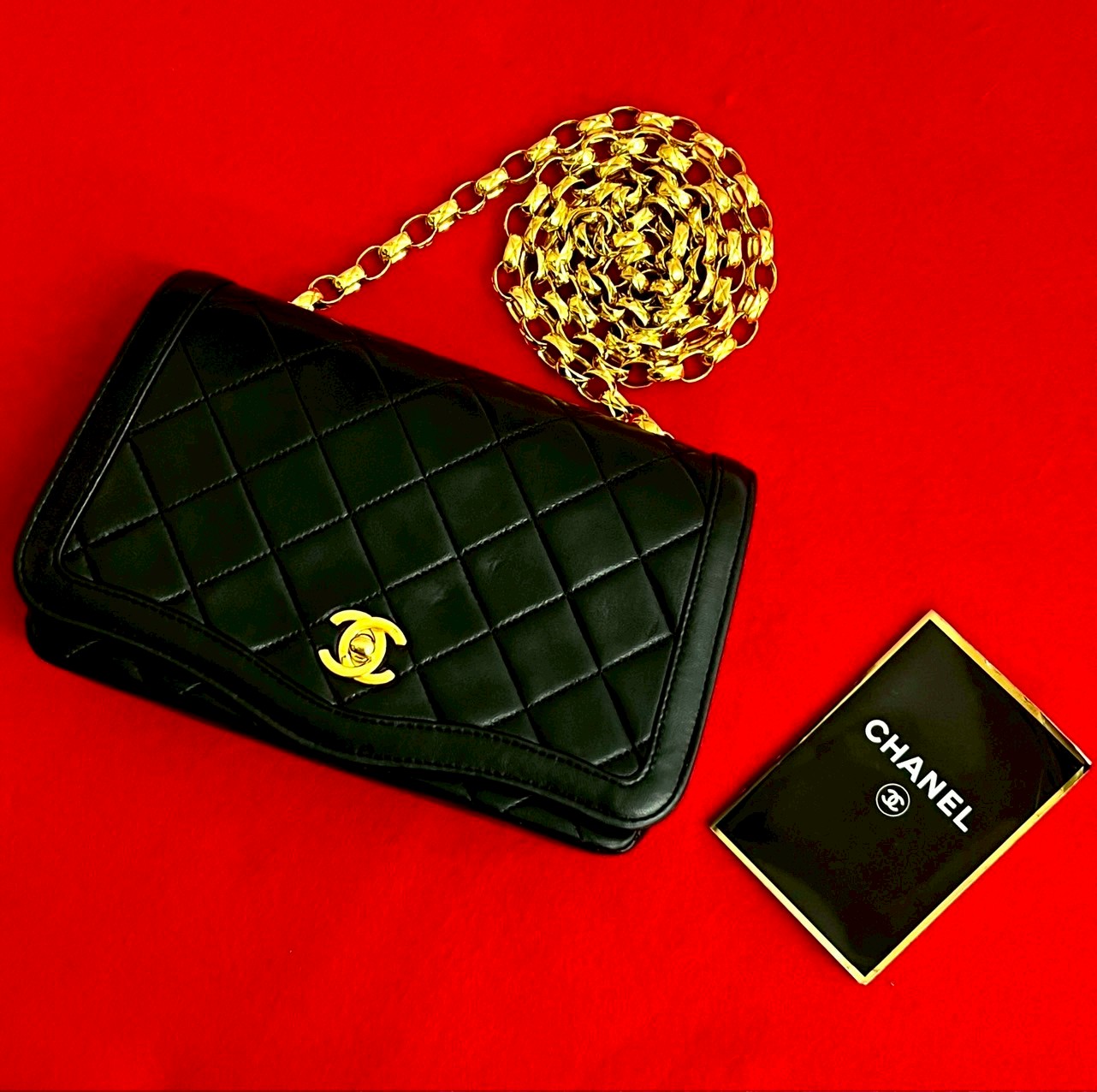 ヴィンテージ マトラッセ ココマークショルダーバッグ ラムスキン ブラック 17-10