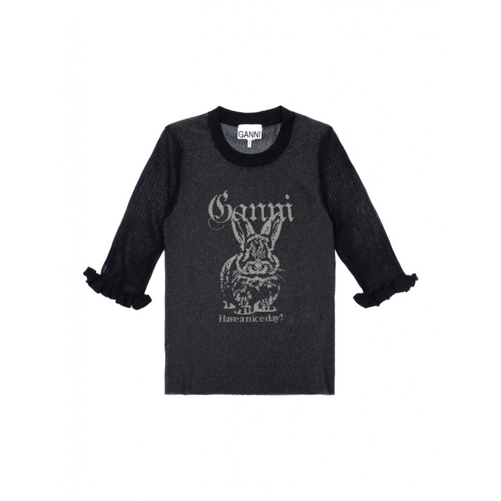 ガニー GANNI バーニーロゴシアジャカードトップ レディース Tシャツ K2479 099