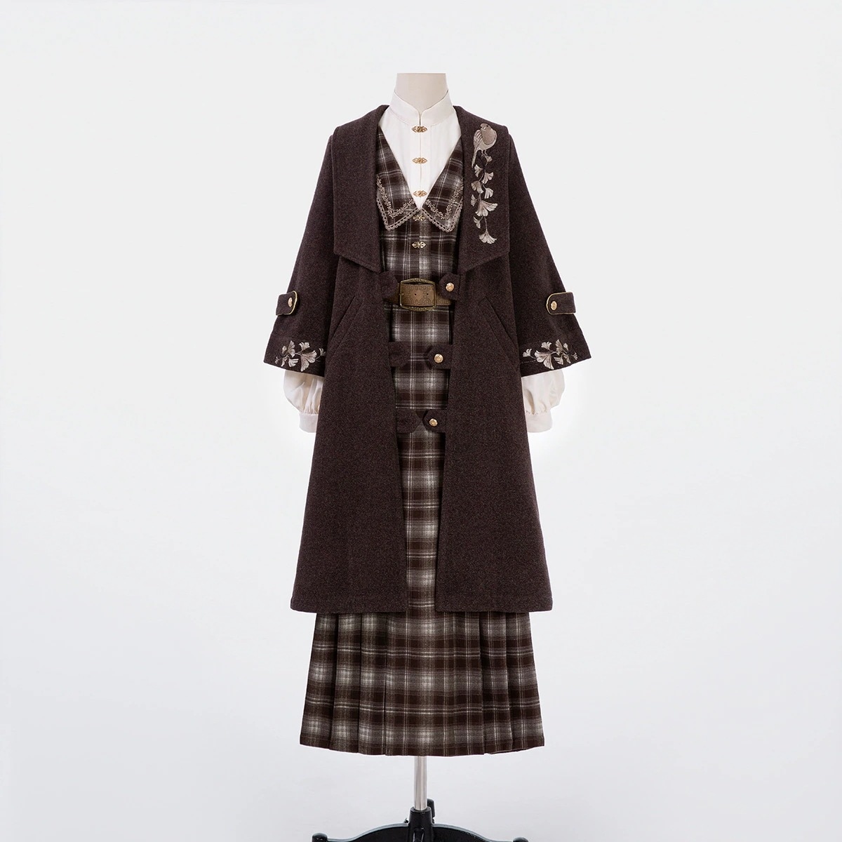 【フルセット】銀杏詞新韓国秋冬シャツワンピース毛コートセット