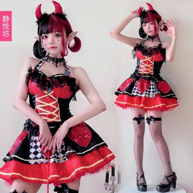 ハロウィン女性ハート女王ポーカーカジノピエロ魔女バンパイア悪魔衣装