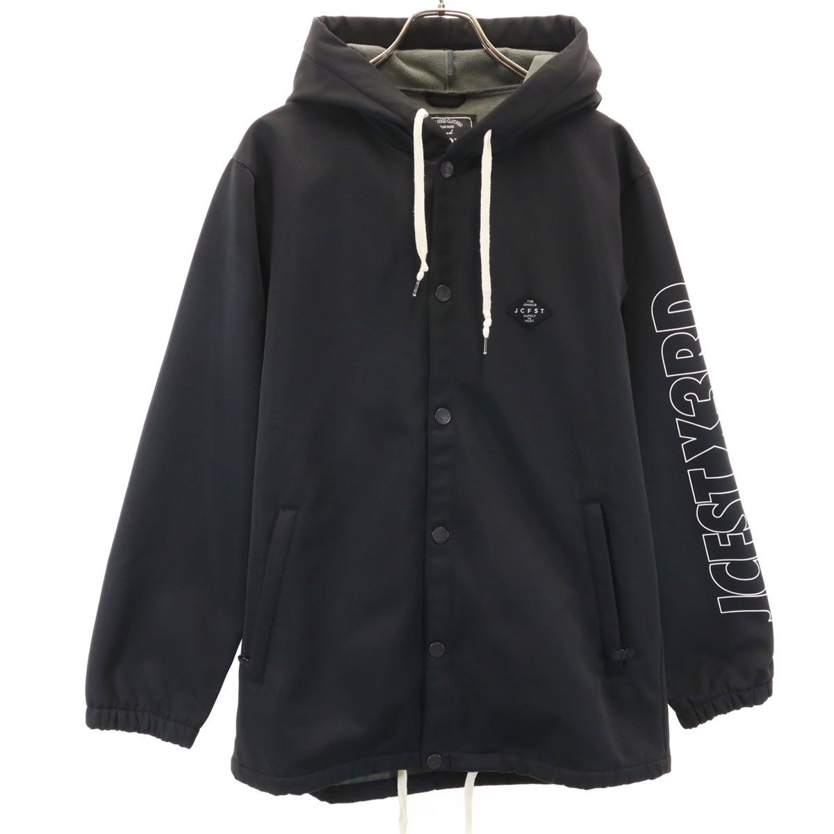 iDNOUS JACKFROST 13 ジャックフロスト ワンスリー バックロゴ ボンディング フーデッド コーチジャケット S ブラック メンズ 古着