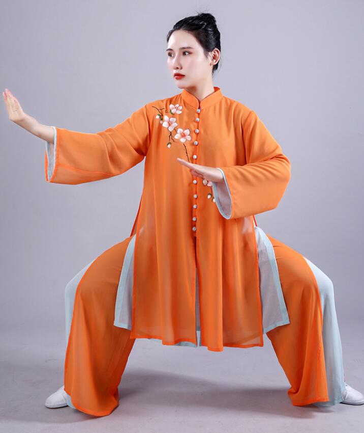 レディース 太極拳 ウェア 上下セット 梅柄 太極拳服 女性 武術服 カンフー ウーシュー チャイナ服 武術 功夫 練功服 大極拳パンツ 文化祭 イベント 演出服 スポーツウェア 学園祭