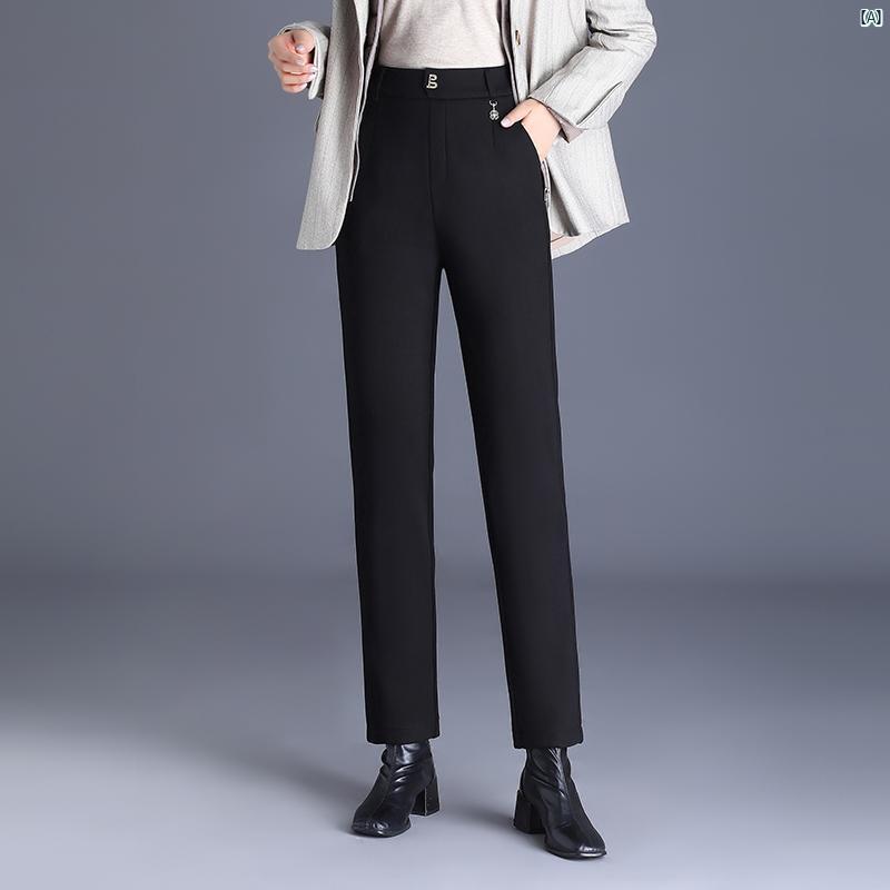レディース 厚手 ベルベット ストレート レッグ パンツ 秋冬 ワークウェア スーツ 小柄 足 スリムフィット ハイウエスト スリム シガレットパンツ