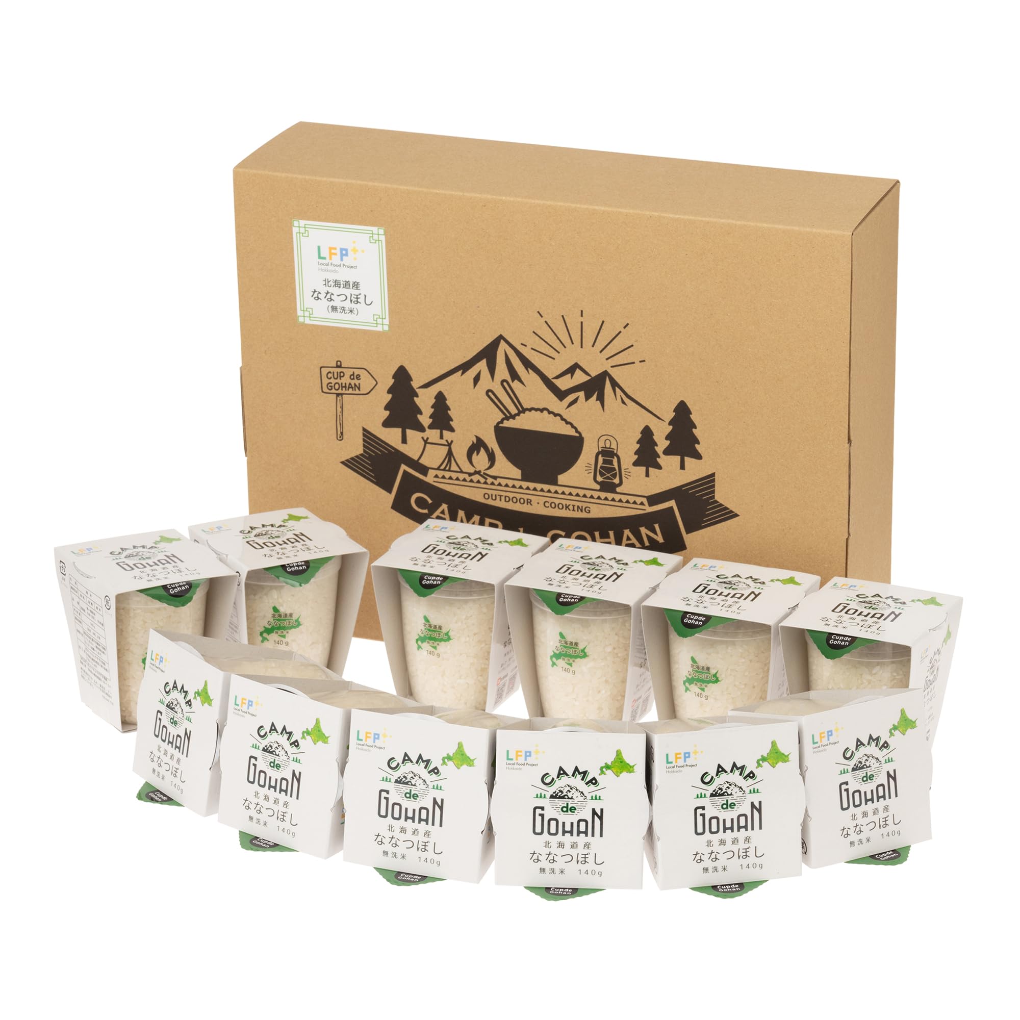 CAMP de GOHAN 北海道産ななつぼし 無洗米 140g gift box 12ケ入 スリーブ付 ギフト・ノベルティ使用推奨[個分け可]