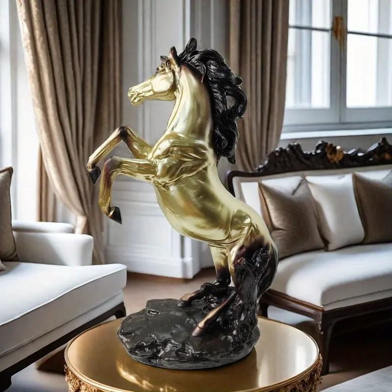 オブジェ 置物 馬 動物 彫刻 像 エレガント ゴールド ブラック 樹脂製 インテリア雑貨 ディスプレイ おしゃれ リビング 玄関 ギフト お祝い