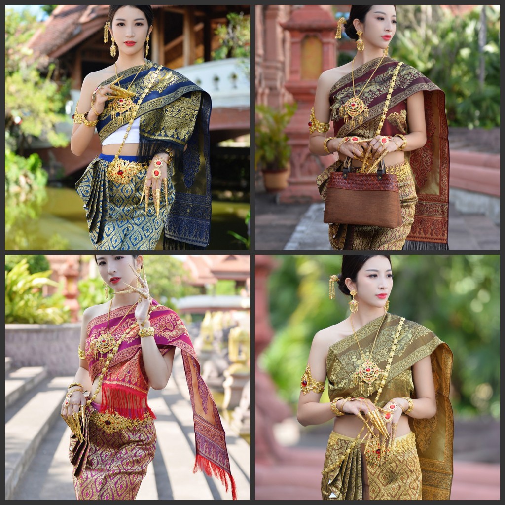 高級タイ民族ドレス衣装女性正装礼服レディース 伝統的な花柄 上着 スカート豪華おしゃれ東南アジア民族シワーライ 三点セット 25,301円