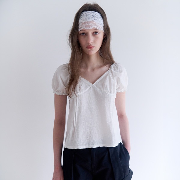 PUFF SLEEVE SHIRRING BLOUSE WHITE