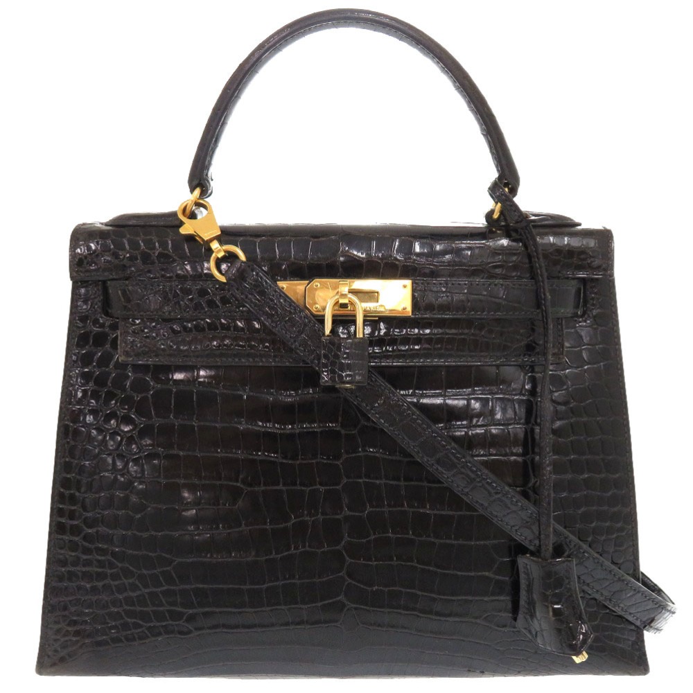 ケリー28 外縫い ハンドバッグ ポロサス/ポロサス ブラック V刻印 1157【中古】 レディース 1,232,000円