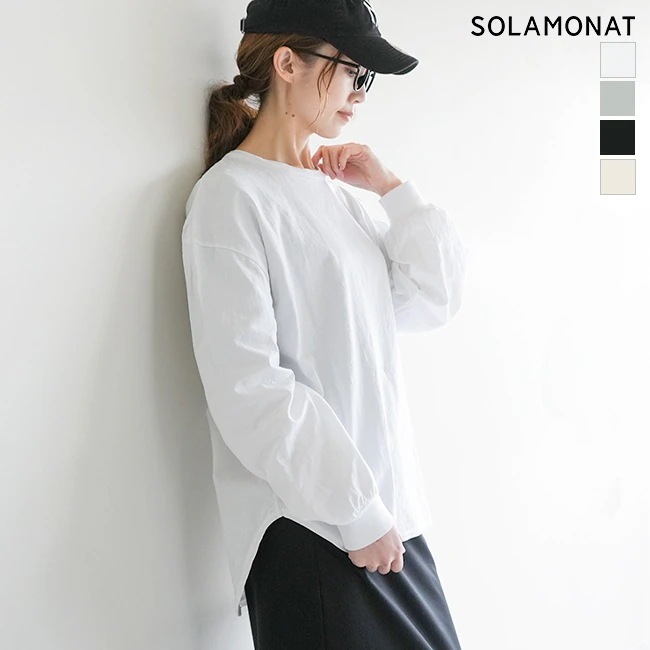 パフ天竺メンズライクラウンドリブロンシャツカットソートップスレディース30%までに制限