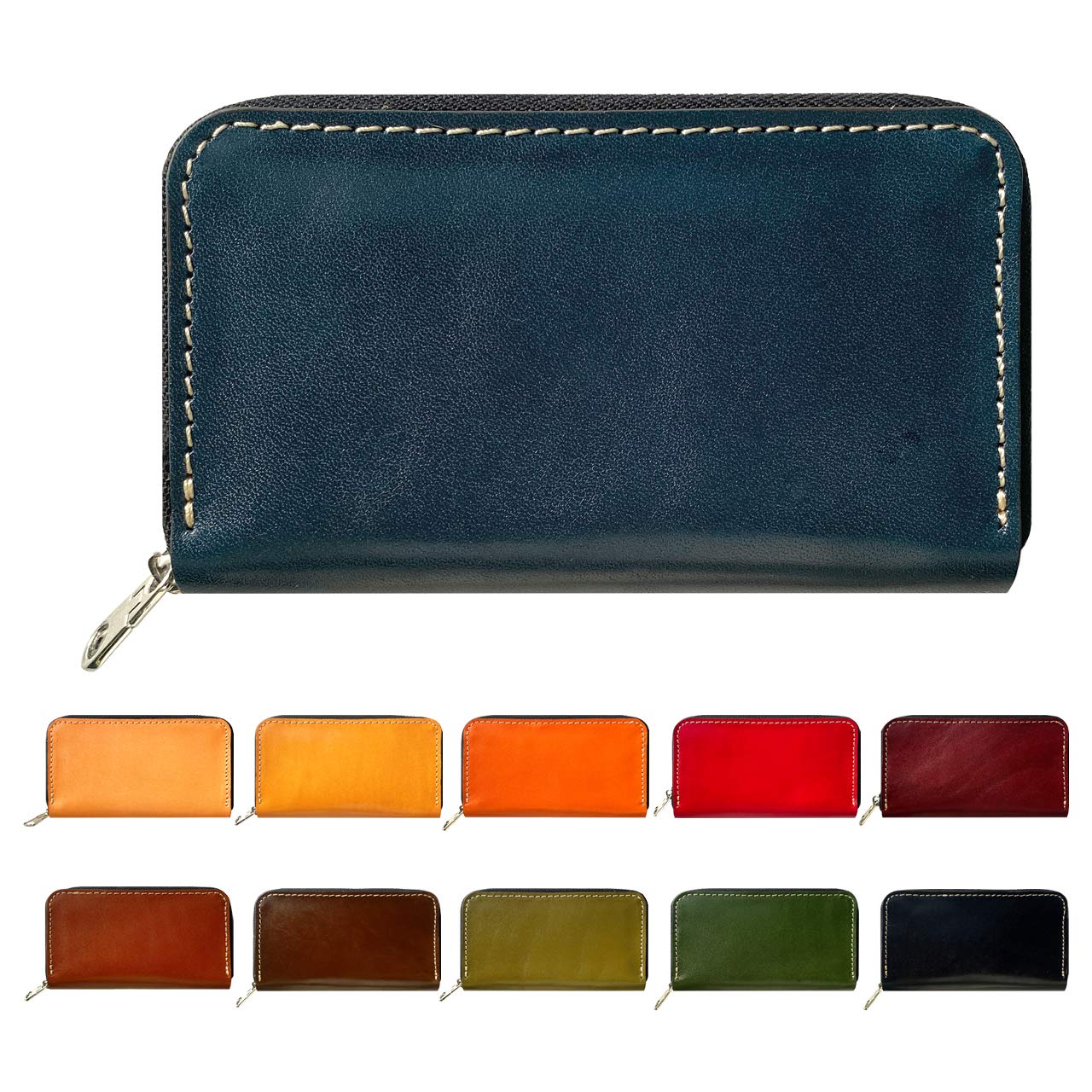 [leo&aoi] 本革 栃木レザー コインケース ラウンドファスナー ポーチ 小型財布 小銭入れ コンパクト シンプル 革 牛革 ケース こだわり親父 ネイビー 4,928円