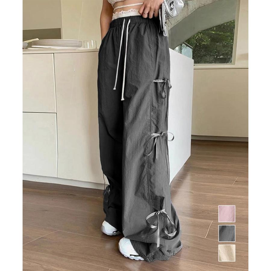 团购8件套カーゴパンツ サイドリボン ワイドパンツ【ネコポス投函】