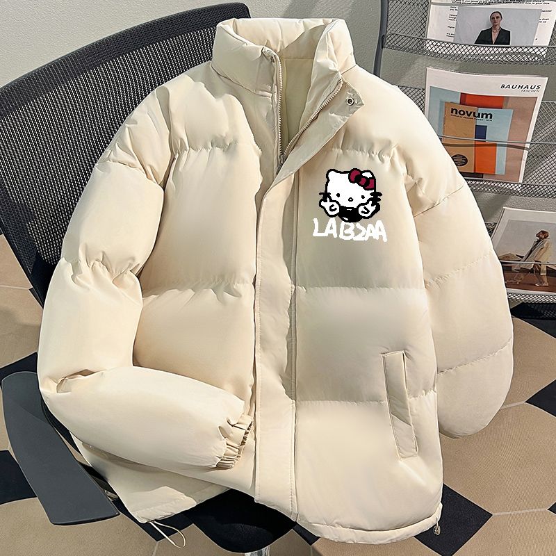 冬 ゆったり 高級感 厚手 暖かくし レディース スタンドカラー ダウンコート Hello Kitty プリント 中綿ジャケット