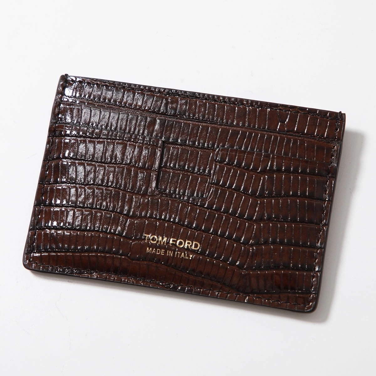TOM FORD トムフォード カードケース Y0232 LCL381G メンズ リザード型押しレザー エナメル ミニ財布 1B084/CHOCOLATE-BROWN
