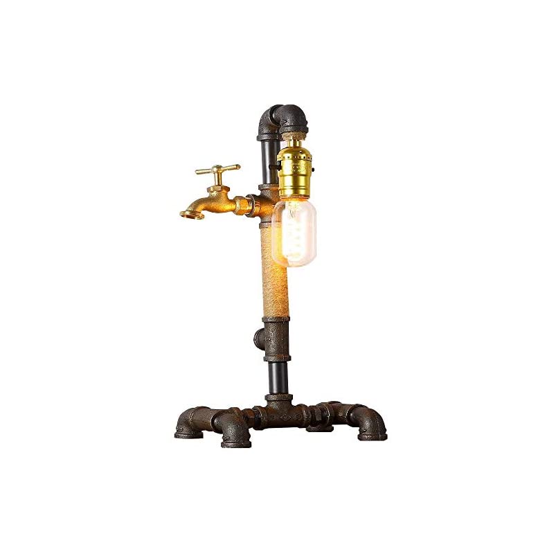 IJ INJUICY ロフト ビンテージ 工業用 水パイプ/木製テーブル ライト エディソン デスク