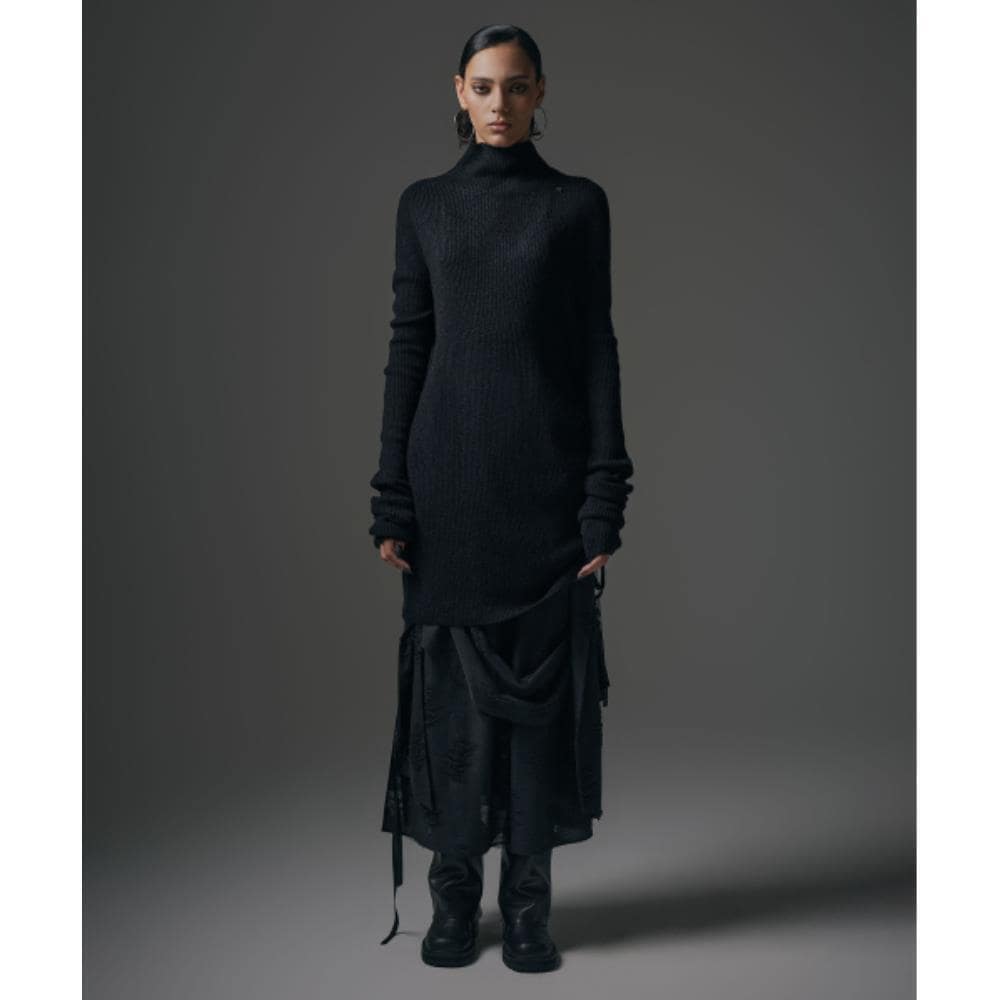 TREEMINGBIRD Alpaca HalfTurtleneck Long Knit Black TM2