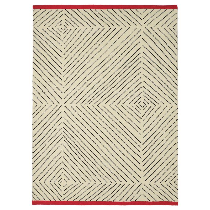 UNDERVISNING ウンデルヴィスニング ラグ パイル短 - オフホワイト ブラック/ハンドメイド 170x240 cm