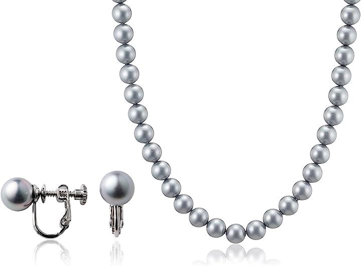 ナチュラルな質感 匠の技 人工真珠の高級品 パールネックレス 冠婚葬祭 国産 日本製( ［01-02］ ［グレー］ ［イヤリングセット］ ［クラスプ留め］, ［02］ 全長42cm)