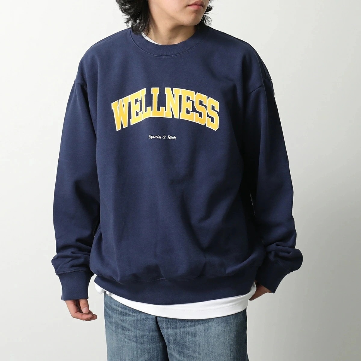 SPORTY＆RICH スポーティアンドリッチ トレーナー CRAW2320 メンズ スウェット 裏起毛 ロゴ クルーネック NAVY