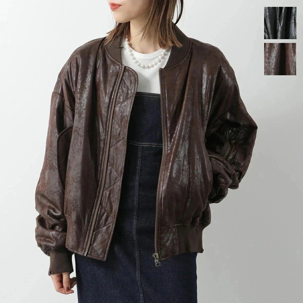 PROVOKE プロヴォーク ブルゾン fakeleather MA-1 PV-100046 レディース フェイクレザー ダメージ ジップアップ カラー2色