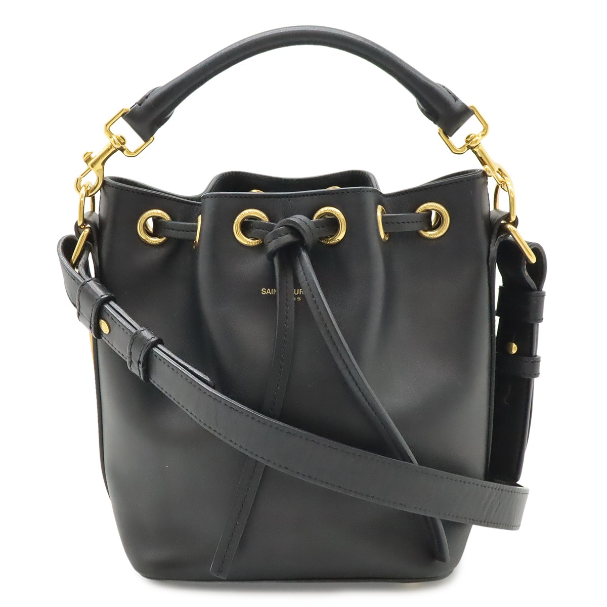YSL イブサンローラン エマニュエル バケットバッグ ハンドバッグ 2WAYショルダー レザー ブラック 34024