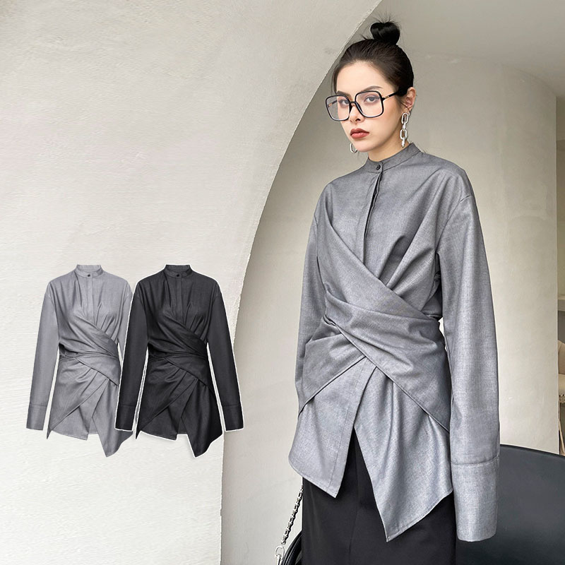 ウエストが絶妙に綺麗なアシンメトリーシャツブラウス 変形デザイン ジャケット トップス 羽織8501