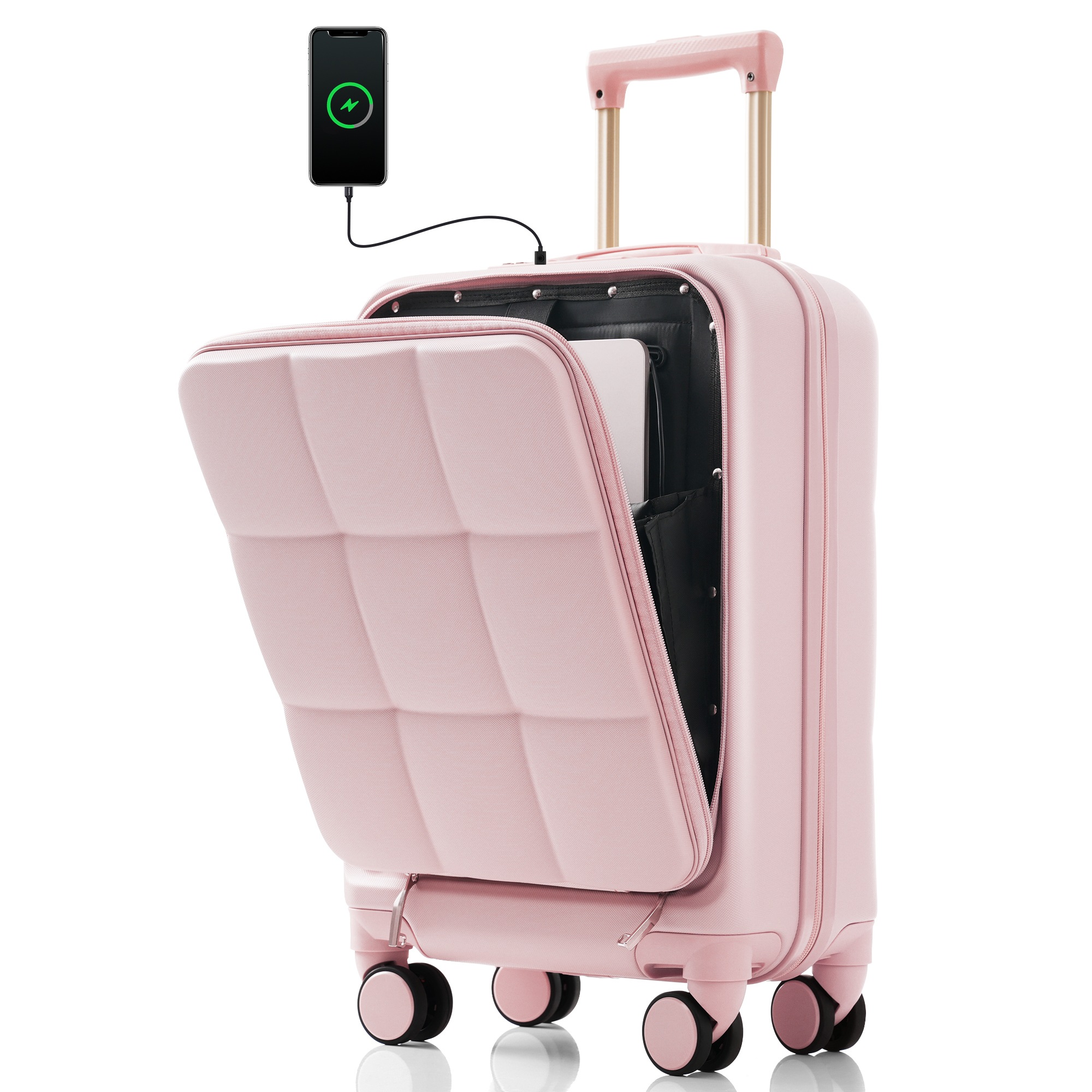 【大好評！最安値挑戦!】スーツケース キャリーバッグ キャリーケース Sサイズ フロントオープン 小型 超軽量 機内持ち込み USBポート付き カップホルダー付き ファスナー式 TSAロック搭載 36