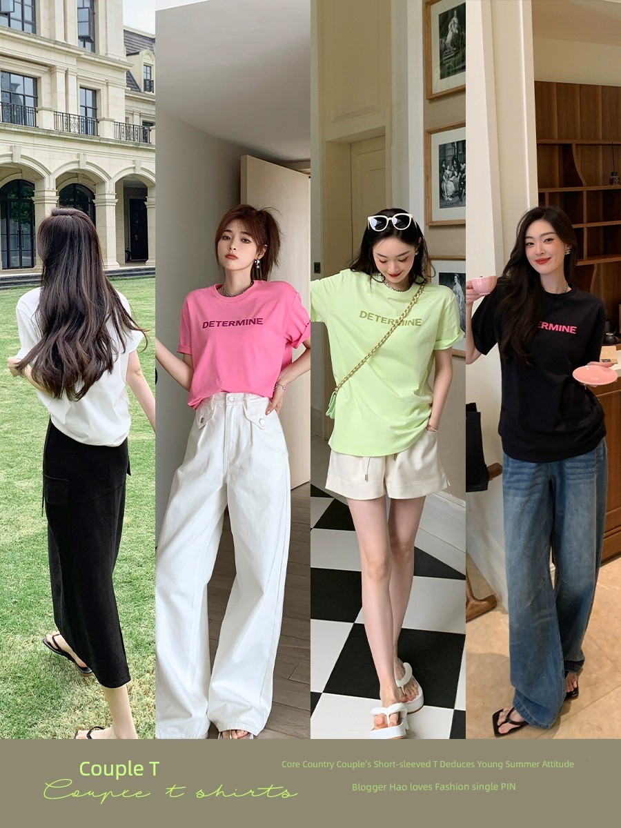 LIERKISS カップルT リエールプリントカジュアル半袖