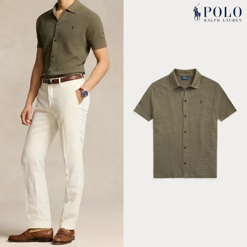 [ポロラルフローレン] テクスチャー コットン リネン シャツ セーター / GREEN