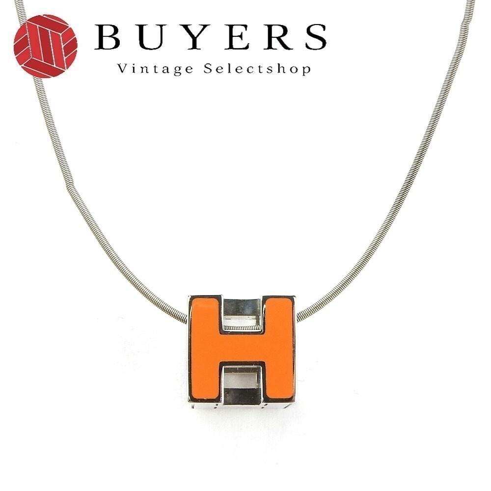 中古 エルメス ネックレス カージュドアッシュ Hキューブ オレンジ シルバー メッキ ペンダント アクセサリー 小物 おしゃれ レディース 女性 HERMES necklace Accessorie 28,950円