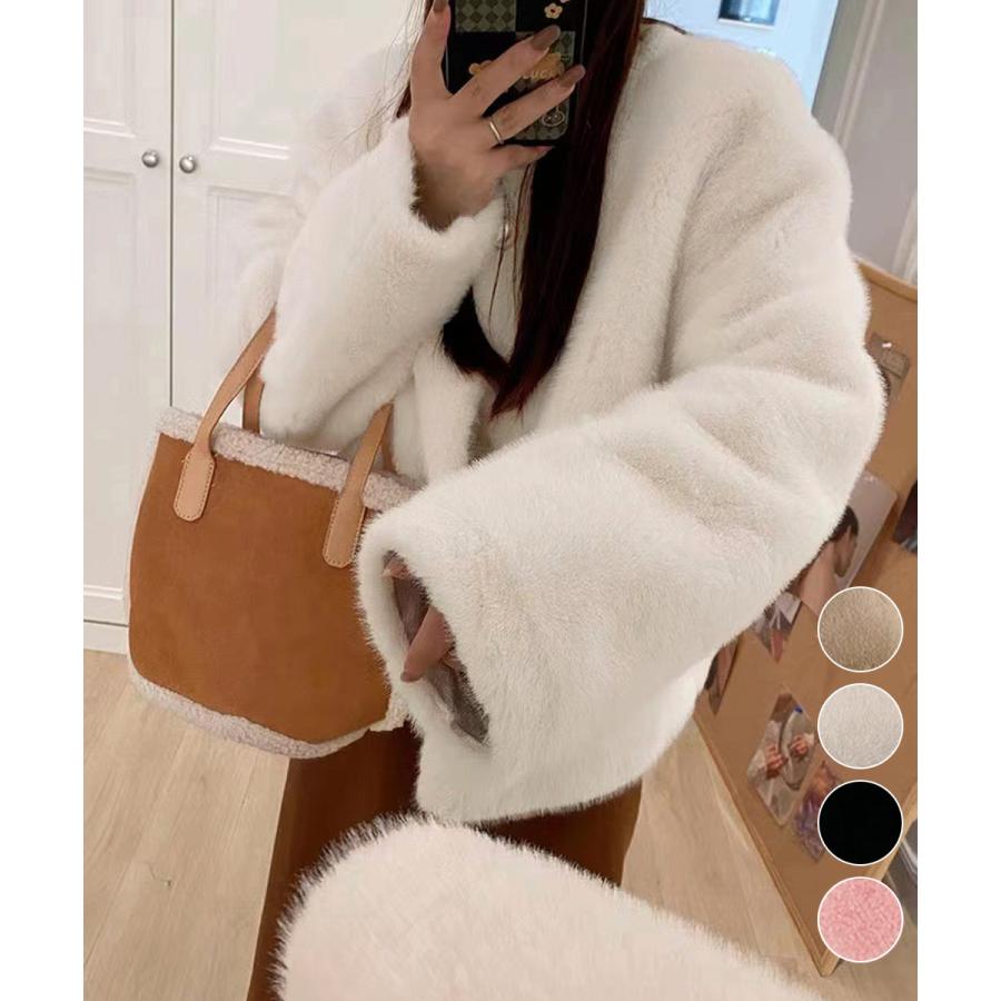 ファージャケット ふわふわ パールボタン