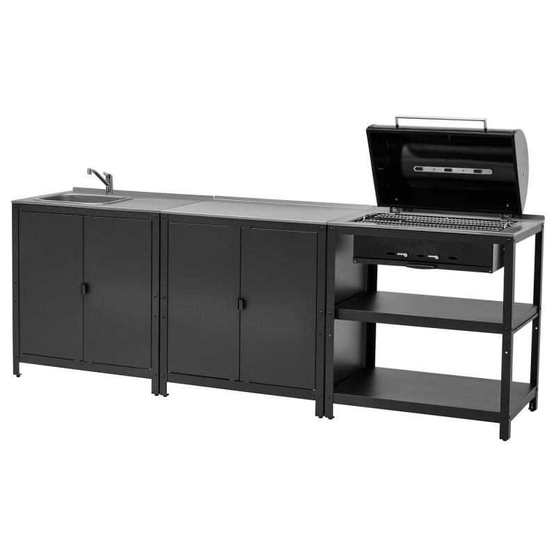 GRILLSKAR グリルシェール アウトドア用キッチン シンクユニット/チャコールバーベキュー付き - ステンレススチール 258x61 cm