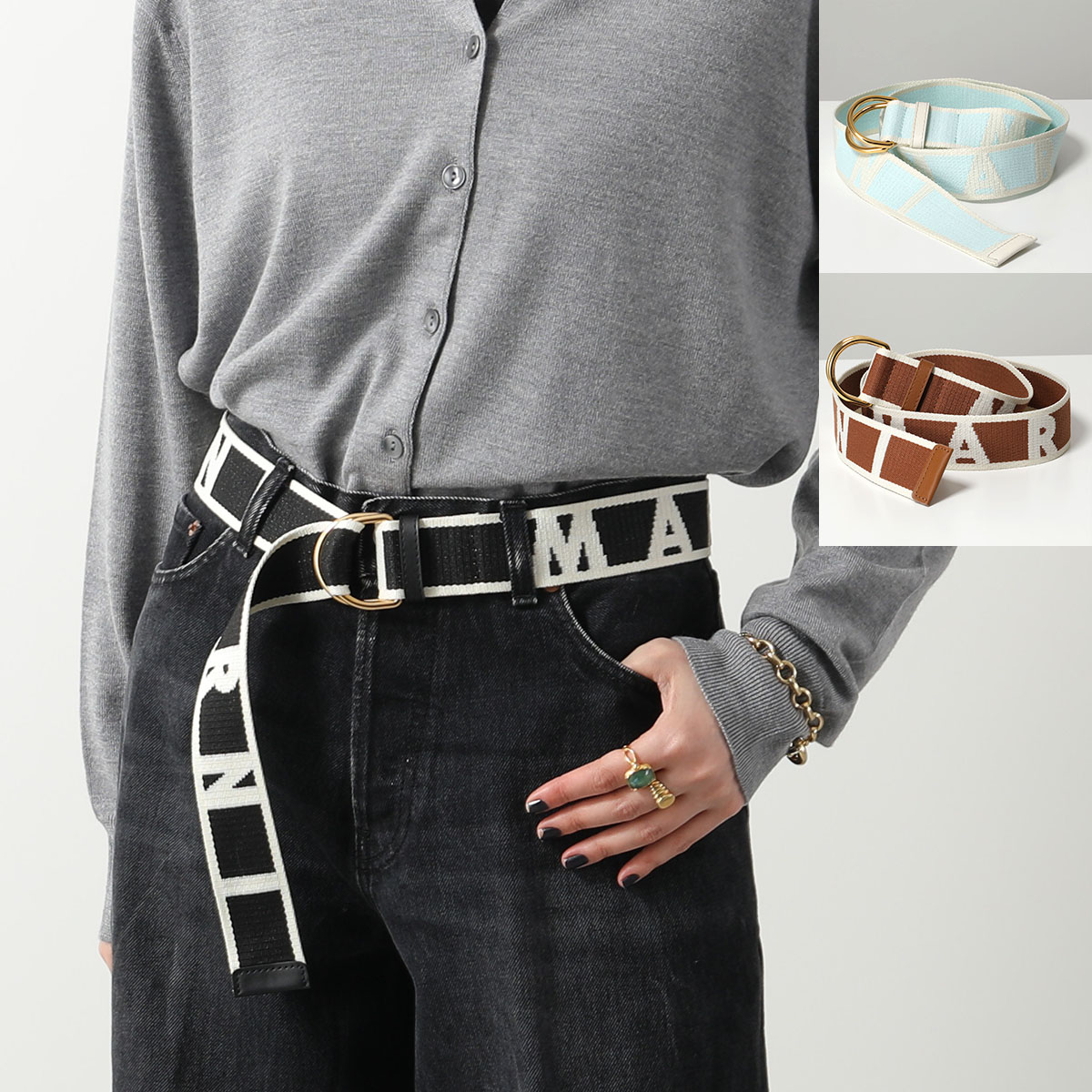 MARNI マルニ スライダーベルト CNMO0113A0 P5333 レディース ロゴ Dリング カラー3色