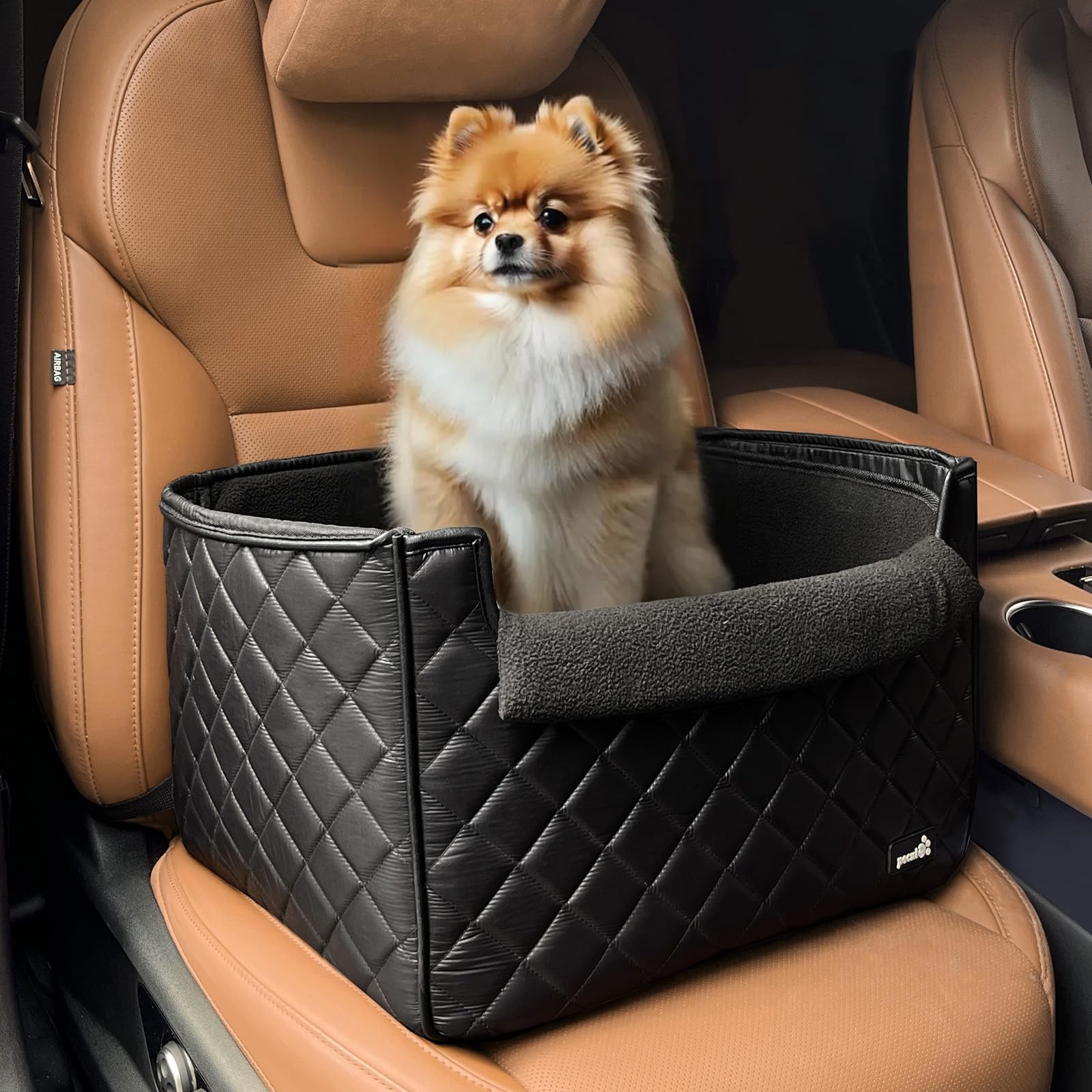 Pecute ペットドライブボックス ドライブボックス 犬 「座り台が高さ調節できるタイプ」ドライブシート 車 カーシート 40x33x28cm ブラック