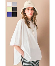 Tシャツ ビッグTシャツ 無地 5分袖 ドロップショルダー ストレッチ スリット Tシャツ・カットソー [6タイプ]