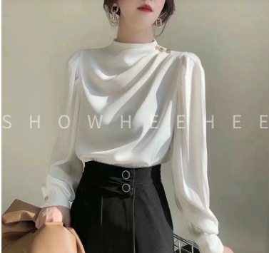 トップス シャツ ブラウス 袖あり 長袖 ハイネック スリム シンプル 大人 上品 おしゃれ かっこいい ガーリー ルーズ セクシー エレガント とろみ感 無地 春 秋 冬 誕生日 謝恩会 二次会